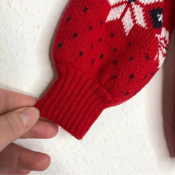 Janie and Jack fair isle sweater red and white reindeer mock neck 12-18 months - Picture 6 of 11